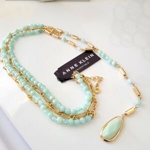 Anne Klein Layered Lariat Gold-Tone Beaded Necklace / Mint